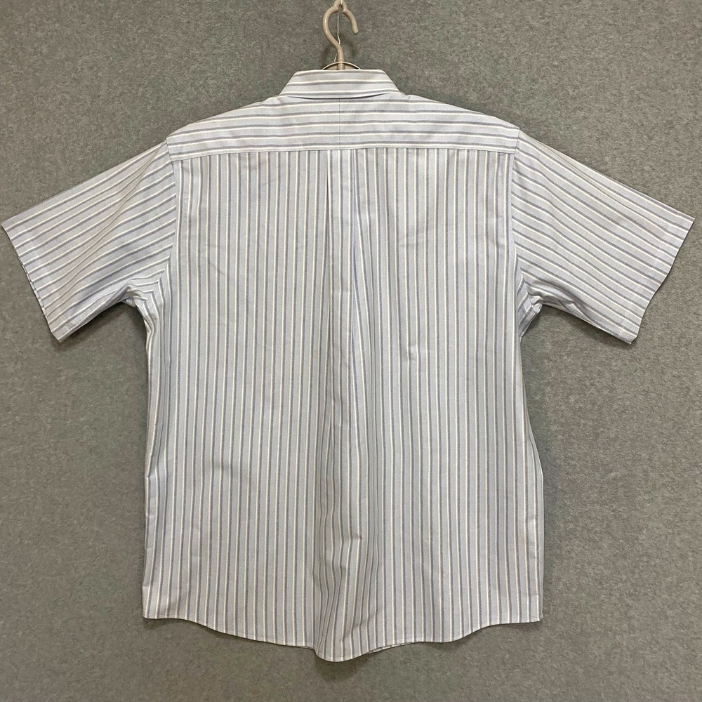 LL BEAN Men's 16.5 REG Shirt Blue White Stripe Cotton Button Down Short Sleeve - Picture 2 of 8